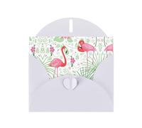 Biglietto di auguri in carta bianca con stampa floreale con fenicotteri botanici, biglietti di auguri unici, buste per ringraziamento, inviti