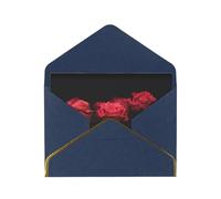 Biglietto di auguri in carta perlata con rosa rossa e foglie nere, con busta, con bordo dorato, per festa di nozze, invito di Natale