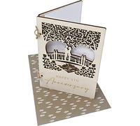 Biglietto di auguri in legno con scritta "Loving Couple on a Bridge" (5° anniversario)
