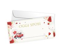 Biglietto di Auguri Matrimonio 'Oggi Sposi', Design Vintage con Auto Rossa e Rose, Scorrevole con Busta