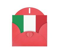 Biglietto di auguri orizzontale con bandiera dell'Italia con busta rossa a forma di cuore e scritta vari auguri di festa