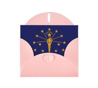 Biglietto di auguri orizzontale con bandiera dello stato dell'Indiana, con busta a forma di cuore rosa e scritta in lingua inglese