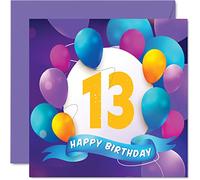 Biglietto di auguri per 13° compleanno per ragazzi e ragazze, per festa con palloncino, per 13 anni, ragazzi, ragazze, fratello, sorella, figlio, figlia, nipote, 145mm, biglietto di auguri regalo