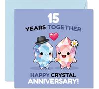 Biglietto di auguri per 15° anniversario, per festeggiare i 15 anni scintillanti, design con cristalli innamorati, giocoso prendere il tuo anniversario di cristallo, quadrato da 145 mm, busta inclusa