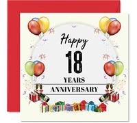 Stuff4 Biglietto di auguri per 18° anniversario per marito e moglie, palloncini per feste, 18° anniversario di matrimonio per partner, 145 mm, biglietti di auguri per anniversari