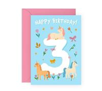 Biglietto di auguri per 3° compleanno per bambine, grazioso motivo unicorno con fiori, biglietto per 3 anni, per figlia, nipote, figlioccia, bambini, bambini, bambini, bambini e bambine, con adesivi