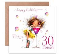 Biglietto di auguri per 30° compleanno per nipote, quadrato, 14 x 14 cm, interno bianco, piegato, con busta in carta kraft, ideale per nipote, figlia, amica, ragazze con design champagne
