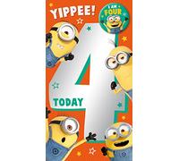 Biglietto di auguri per 4 anni, con scritta "Minion", per 4° compleanno, Minions, Cattivissimo me", per 4° compleanno