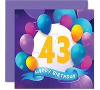 Biglietto di auguri per 43° compleanno per uomini e donne per festa con palloncino per 43 anni uomo donna fratello sorella mamma papà zia zio migliore amico cugino 145mm
