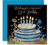 Biglietto di auguri per 53° compleanno per uomini e donne, torta oro e argento, biglietto di auguri per 53 anni, uomo, donna, nonna, amico, cugino, figlio, 14 cm