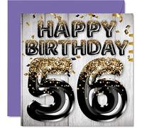 Biglietto di auguri per 56° compleanno da uomo - Palloncini glitterati neri e oro - Biglietti di auguri per 56 anni papà nonno nonno 145mm x 145mm cinquantasei cinquantasei cinquantasei compleanno