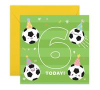 Biglietto di auguri per 6° compleanno per bambini, tema calcio, con scritta "6 Today!", regalo divertente e colorato per figlio, figlia, nipote, ragazzi, ragazze e familiari che amano il calcio,