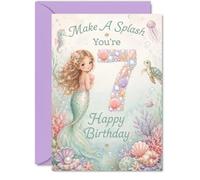 Biglietto di auguri per 7° compleanno, con scritta "Make a Splash on Their Big Day"
