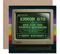 Biglietto di auguri per 70° compleanno - Techy Birthday Banter - Retro Computer Error Message con Pixel Art - Perfetto per nonna che ama una bella risata - 145 mm quadrato, busta inclusa