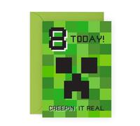 Biglietto di auguri per 8° compleanno, ispirato a Minecraft, con scritta "Creeping It Real 8", regalo per bambini, figlio, nipote, ragazze, nipoti, vicini e lui, otto anni, fornito con divertenti