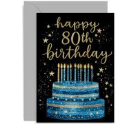 Biglietto di auguri per 80° compleanno per nonno, affascinante regalo di compleanno con candela di compleanno, design elegante, per amici, colleghi, familiari, interno bianco con busta