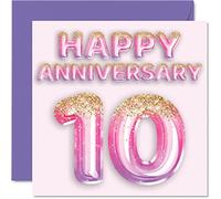 Biglietto di auguri per anniversario, per moglie, fidanzata, marito, fidanzato, con palloncini glitterati rosa e viola, per il 10° anniversario della famiglia, biglietti di auguri da 145 mm per