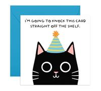 Biglietto di auguri per compleanno con gatto, gattino nero con cappello da festa "Knock This Card Straight off the Shelf" - Auguri per amanti dei gatti, amici, fratelli, sorelle, vicini, mamma con
