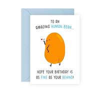 Biglietto di auguri per compleanno, con scritta in lingua inglese "Human Bean, Fine Behind", divertente biglietto di auguri per amici, BFF, Bestie, partner, coniuge, moglie, fidanzata, signore, donne