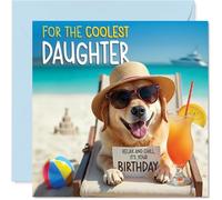 Biglietto di auguri per compleanno figlia, cane da spiaggia Chill Beach, biglietto di auguri per compleanno della figlia da papà mamma, 145 mm Chill Beach Dog Bday