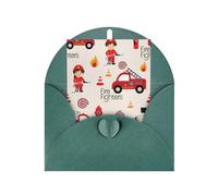 Biglietto di auguri per compleanno, Ringraziamento, Natale, Capodanno con stampa di bambini e bambine in vigili del fuoco