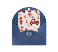 Biglietto di auguri per compleanno, Ringraziamento, Natale, Capodanno con stampa di bambini e bambine in vigili del fuoco