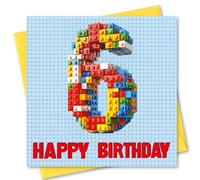 Biglietto di auguri per i 6 anni, design Building Blocks, 150 x 150 mm, fornito con busta. Ecologico. Messaggio all'interno. Prodotto in Gran Bretagna.