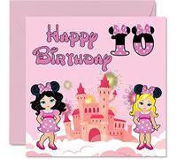 Biglietto di auguri per il 10° compleanno di una ragazza con castello fantasy, topo e scritta in lingua inglese "Fantasy Castle Mouse", biglietto di auguri per 10° compleanno per ragazza, 145 mm, per