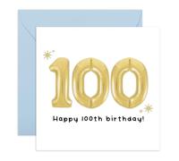 Biglietto di auguri per il 100° compleanno con palloncini dorati, per nonno, nonno, mamma, papà, nonno, amico, vicino, famiglia, cent'anni, viene fornito con dolci adesivi