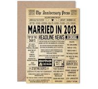 Biglietto di auguri per il 12° anniversario di matrimonio, per donne e uomini, con giornale vintage sposato nel 2013, per marito, compagno, moglie, partner, 12,7 x 17,8 cm