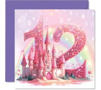 Biglietto di auguri per il 12° compleanno per ragazze, castello della principessa delle fate, biglietto di auguri di compleanno per figlia, nipote, cugina, sorella, 145 mm