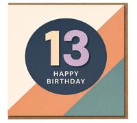 Biglietto di auguri per il 13° compleanno, design geometrico moderno con testo in grassetto "13 Happy Birthday" - Biglietto di auguri per adolescente che compie tredici anni, per ragazzo o ragazza