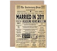 Biglietto di auguri per il 14° anniversario di matrimonio, per donne e uomini, con giornale vintage sposato nel 2011, per moglie, partner, marito, compagno, 12,7 x 17,8 cm