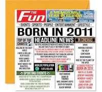 Biglietto di auguri per il 14° compleanno per ragazzi e ragazze, con scritta in lingua inglese "Born In 2011 Newspaper" (lingua italiana non garantita)