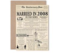 Biglietto di auguri per il 17° anniversario di matrimonio, per donne, uomini, con giornale sposato nel 2008, per marito, moglie, compagno, partner, 12,7 x 17,8 cm