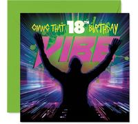 Biglietto di auguri per il 18° compleanno, con scritta "Turn Up the Birthday Vibes", con sagoma musicale in colori vivaci, cattura la grande energia dei 18 anni, 145 mm, quadrato, busta inclusa