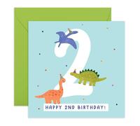 Biglietto di auguri per il 2° compleanno per bambini, con simpatico dinosauro, regalo per ragazzi, ragazze, figlio, figlia, nipote, nipote, vicino e bambini che amano i dinosauri, due anni, viene