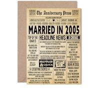 Biglietto di auguri per il 20° anniversario di matrimonio, per donne e uomini, con giornale vintage sposato nel 2005, per marito, compagno, moglie, partner, 12,7 x 17,8 cm