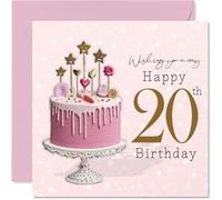 Biglietto di auguri per il 20° compleanno - Festeggia con stile - Glam Pink Drip Cake con stelle dorate e cuori - Divertente scintillante per un traguardo favoloso - quadrato da 145 mm, busta inclusa