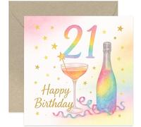 Biglietto di auguri per il 21° compleanno per lei, quadrato, interno bianco con busta di alta qualità