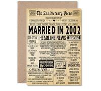Biglietto di auguri per il 23° anniversario di matrimonio, per uomo e donna, con giornale vintage sposato nel 2002, per moglie, compagno, marito, partner, formato A5, per anniversario