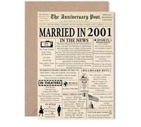 Biglietto di auguri per il 24° anniversario di matrimonio, per donne e uomini, con scritta in lingua inglese "Newspaper Married in 2001", per moglie, compagno, marito, 12,7 x 17,8 cm