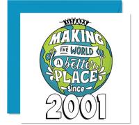 Biglietto di auguri per il 24° compleanno per donne e uomini, con scritta in lingua inglese "Making the World a Better Place", per collega, amica, sorella, cugino, fratello, nipote, 145 mm