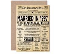 Biglietto di auguri per il 28° anniversario di matrimonio, per donne e uomini, con giornale vintage sposato nel 1997, per marito, compagno, moglie, partner, 12,7 x 17,8 cm