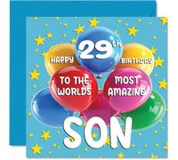 Biglietto di auguri per il 29° compleanno del figlio, con scritta in lingua inglese "World's Most Amazing Son", per il 29° compleanno del figlio, 145 mm x 145 mm, 29 anni