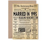 Biglietto di auguri per il 30° anniversario di matrimonio, per donne e uomini, con giornale vintage sposato nel 1995, per moglie, partner, marito, compagno, 12,7 x 17,8 cm