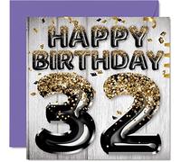 Biglietto di auguri per il 32° compleanno da uomo con palloncini glitterati neri e dorati biglietto di auguri per 32 anni amico fratello papà zio 145mm trentadue trentadue trentaduesimo compleanno