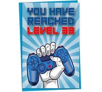 Biglietto di auguri per il 33° compleanno, con scritta "You Have Rached Level 33", regalo di compleanno per giocatore di trentatré anni, per figlio o figlia, per lui suo nipote, nipote, blu