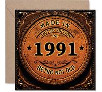 Biglietto di auguri per il 34° compleanno per uomini e donne, stile retrò, per 34 anni, per moglie, fratello, cugino, vicino, nipote, marito, 145 mm