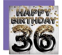 Biglietto di auguri per il 36° compleanno da uomo con palloncini glitterati neri e dorati biglietto di auguri per 36 anni amico fratello papà zio 145 x 145 mm trentasei trentasei trentasei compleanno